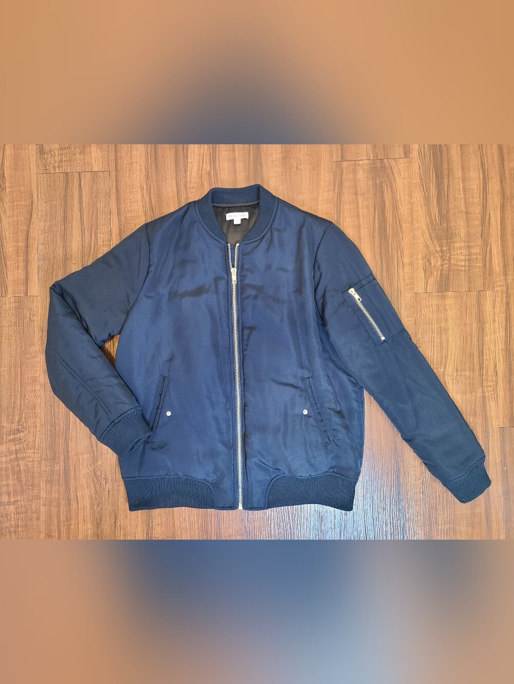OLIVIA GREY Navy Blue Satin MA-1 Flight Bomber Jacket - Size XS